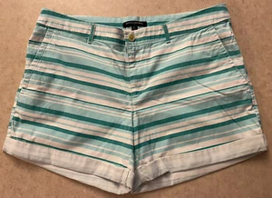 Banana Republic Cotton Chino Shorts Flat Front Pockets Striped Women’s 12 Blue - Picture 1 of 10