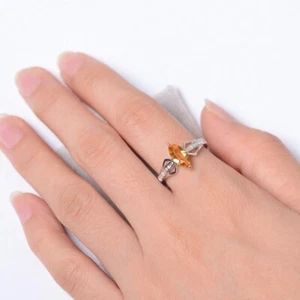 Yellow citrine marquise cut November Birthstone sterling silver wedding Jewelry - Picture 1 of 4