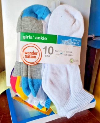 Calcetines al tobillo Wonder Nation Gilrs 10 pares zapatos grandes talla 4-10 costura acolchada en la puntera. Foto 1 de 2