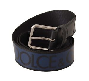 DOLCE & GABBANA Belt Blue Logo Print Cintura Silver Buckle Mens 95cm / 38in $400