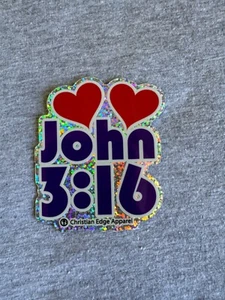 John 3:16 Glitter Vinyl Sticker 3” CEA Heart Love Jesus Christ Girl Purple bible - Picture 1 of 3