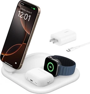 Belkin Boost Charge 3-in-1 Qi2 15W Magnetic Foldable Charger w/ Magsafe - NEW - Photo 1 sur 4