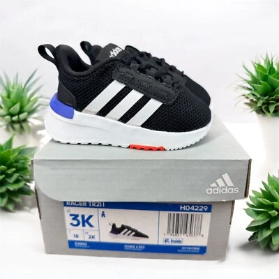 Adidas Niños Bebé Corredor TR21 Zapato Talla 3 Negro Blanco Tinta Sónica Niño Tenis Foto 1 de 4