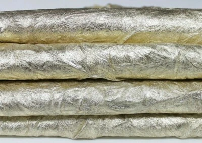 METALLIC LIGHT GOLD vintage wrinkled Goatskin leather 2 skins total 12sqf 1.0mm - Image 1 of 4