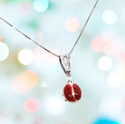 Collana Donna Veneziana Con Ciondolo Coccinella In Argento 925 Rodiato - Immagine 1 di 1