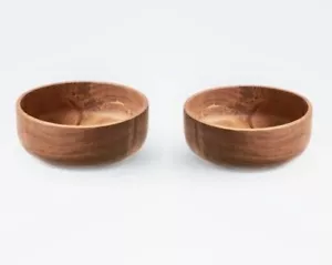 Set of 2 New CHIKU TEAK BOWL 5.5" Sustainable Wood Round Side Dish Serving Bowls - Picture 1 of 5