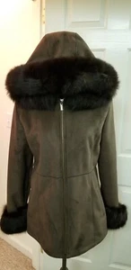 #36C, NEW W/O T brown faux fur shearling faux suede real fox fur Apostrophe S - Picture 1 of 9