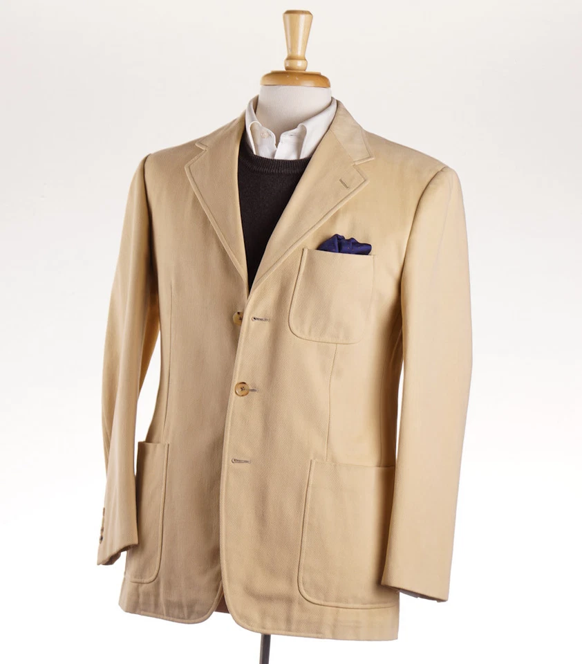 Belvest Camel 棕褐色柔软拉丝斜纹棉西装外套 40R (Eu 50) 全新带标签运动外套 — 第 1/4 张图片