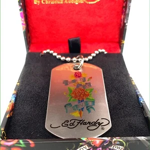 Authentic Ed Hardy True To My Love Stainless Steel Dog Tag Necklace 24” - Picture 1 of 8