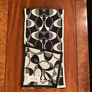 Coach C Knit Scarf One Size Fits All Black/grey/Silver 60”x7.5” - Picture 1 of 7