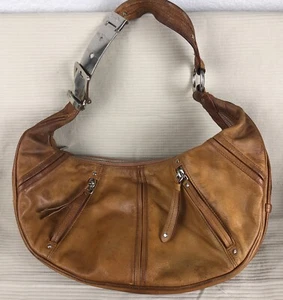 Junior Drake gelb braun weiches Leder rund Hobo Stil Schultertasche lesen - Bild 1 von 13