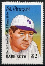 Babe Ruth Elected to The Baseball Hall of Fame in 1936 Commemorated on St Vincen