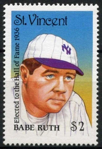 Babe Ruth Elected to The Baseball Hall of Fame in 1936 Commemorated on St Vincen Cover