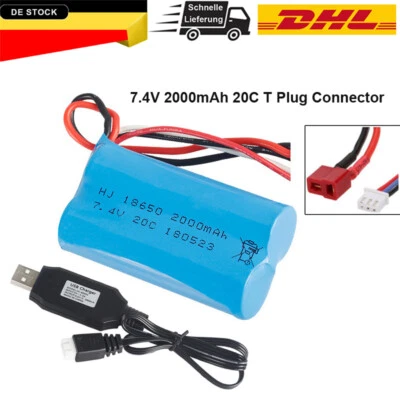 2S Akku 7.4V 2000mAh 20C T Stecker mit USB Ladegerät für RC CarJumper T16 Sender - Bild 1 von 4