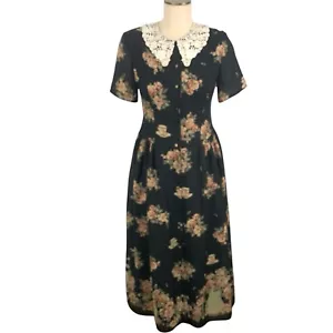 Vintage Susan Bristol Teekanne Teetasse Print Kleid Größe 6 Midi Fit n Flare gefüttert - Bild 1 von 12