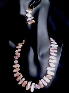5-10mm chip Amethyst purple BIWA Keshi freshwater pearl necklace earring set - Imagen 1 de 10