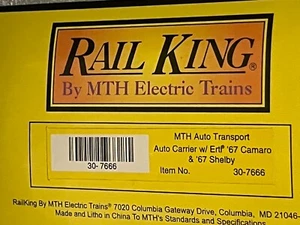 MTH 30-7666 O Gauge MTH Auto Transport Auto carrier w/Ertl 67 camaro & 67 Shelby - Picture 1 of 8