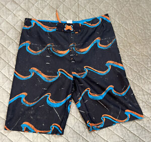 Cherokee Boys Swim Trunks XL Black  W Orange Blue Waves