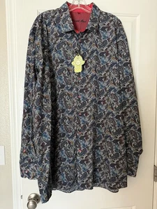 NWT VISCONTI BLACK Men's Dress Shirt Button-Down Blue Black Paisley Pattern 3XLT - Picture 1 of 13