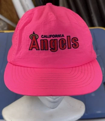 Vtg California Angels Baseball Hat SnapBack Hot Neon Pink Nylon Embroidered LAA  - Image 1 of 4