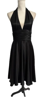 Vestido de Noche Adrianna Papell Boutique Talla 10 Negro Seda Halter Vacaciones Cóctel Foto 1 de 4