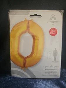Gold O oder 0 Supershape Ballon von Anagramm 26x35 Zoll (aufgeblasen) Zahl/Buchstabe - Bild 1 von 3