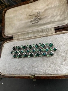 Spilla vintage quadrati deco cristallo verde smeraldo e peridoto - Foto 1 di 3