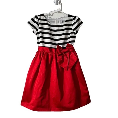 Olivia for Gymboree Dress Size 8 Black White Striped Top Red Skirting - Image 1 of 4