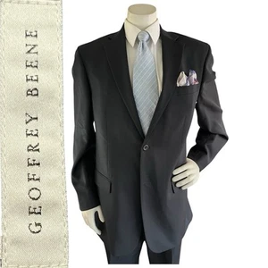 Geoffrey Beene Mens Suit Jacket Pants Black 100% Wool 46L 36x31 - Picture 1 of 20