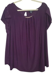 AUW Top Plus 3X Melanzana Viola Maniche Corte Buco della Serra Schiena Elasticizzato Accento Oro - Foto 1 di 5