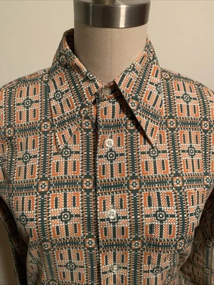 Camisa vintage años 70 cuello daga estampado geométrico abotonada S Foto 1 de 4