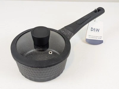 DEANE AND WHITE D&W 1.4qt Saucepan Nonstick Lid 6.3in Black Handle Speckle NWT Deane & White