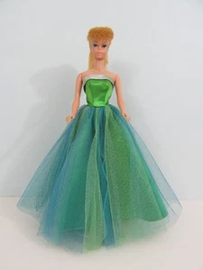 Vintage Barbie Clothes 1963 SENIOR PROM DRESS #951 Green Satin Tulle Gown TAGGED - Picture 1 of 15