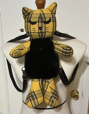 MOCHILA BETSEY JOHNSON LUV BETSEY MOSTAZA Y GATO NEGRO NUEVA CON ETIQUETAS Foto 1 de 4