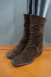 Aquatalia Boots Womens Size 8.5 Brown Suede Wedge Mid Calf Zip Comfort Shoes - Picture 1 of 11
