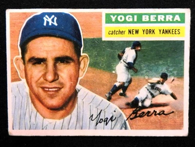 Tarjeta de béisbol 1956 Topps #110 Yogi Berra en muy buen estado - pliegues Foto 1 de 2