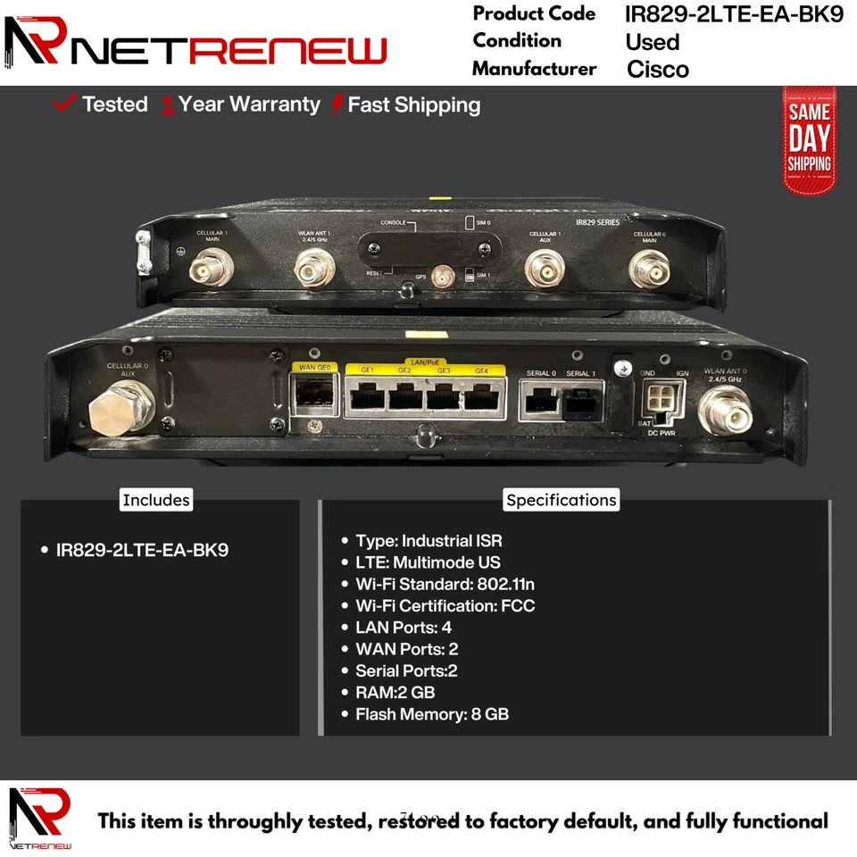 Cisco Industrial LTE Router IR829-2LTE-EA-BK9  VPN Firewall **ITEM ONLY - Image 1 of 1