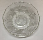 Vintage Clear Glass Bowl Starburst Bottom with Grapes and Grapevines Sides 8.5"