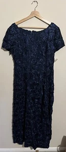 Ladies Navy Alex Evenings Petite Sequin Floral Formal Smart Prom Dress Size 14 - Picture 1 of 10