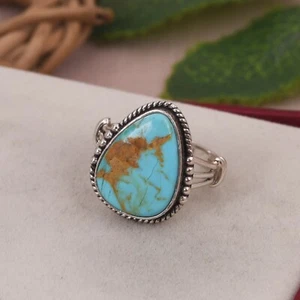 Navajo Kingman Turquoise Artistic Ring 925 Sterling Silver Handmade Jewelry - Picture 1 of 11