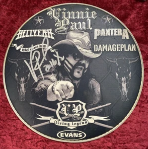 VINNIE PAUL ~ VP LIVING LEGEND ~ AUTOGRAPHED ~ HELLYEAH 2016 12" EVANS DRUMHEAD - Picture 1 of 9
