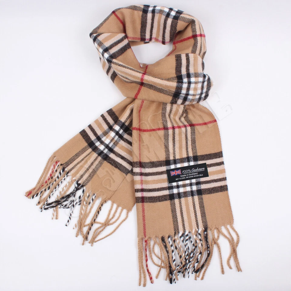 100% CASHMERE Plaid Scarves Warm Solid Plain Winter Check Scarf - Image 1 of 1