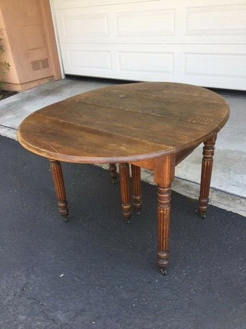 Antique Primitive Oak Drop Leaf Table -with 8 extra  leafs - total 10 Cover