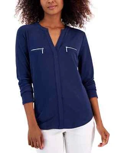 I.n.c. International Concepts Women's Zip-Pocket Blouse, Small - Indigo Sea - Picture 1 of 1