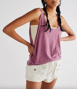 FREE PEOPLE WE THE FREE WOMEN'S ALKANET PURPLE SLEEVELESS PEARL TANK TOP Sz S - Picture 1 of 3