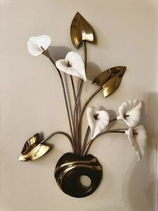 MCM Bijan Brass Enamel Wall Sculpture Rare Calla Lily - Signed "Bijan 85" - Picture 1 of 3
