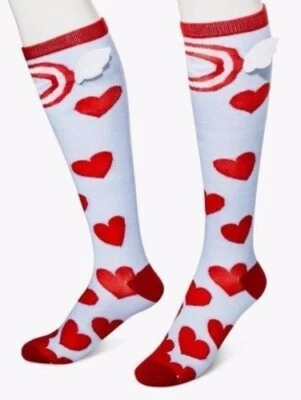Marvel Captain America Girls Knee High Socks 2 Pairs Blue with Hearts 3D Wings - Image 1 of 2