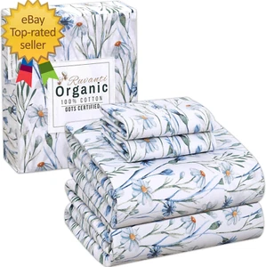 100% Organic Cotton Full Size Bed Sheets, 4 Pieces, Soft & Breathable Percale We - Picture 1 of 12