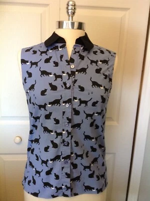 Camisa para mujer Kate Spade CATS & CREAM con cuello sin mangas con botones talla 2 Foto 1 de 4