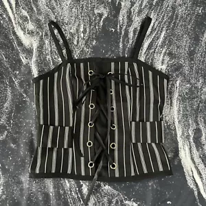 Romwe Pinstripe Lace Up Cami Zip Corset Crop Top Size Small S - Picture 1 of 6